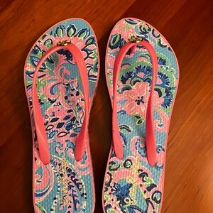 Lilly Pulitzer Women's Pink and Blue Flip Flops Never Worn